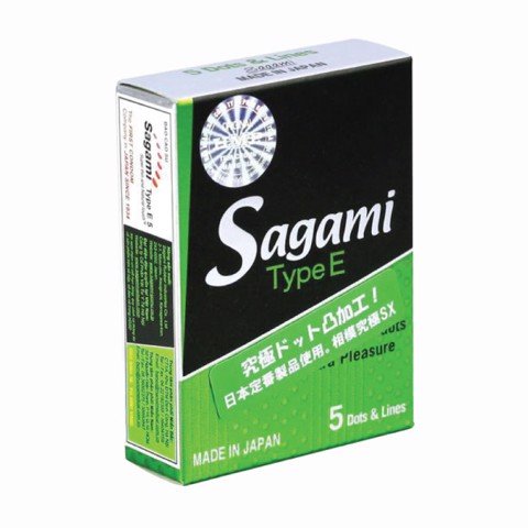 Bao cao su Sagami Type E - Gân và điểm nổi - Hộp 5 cái