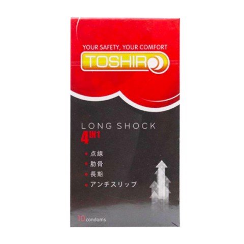 Bao cao su Toshiro Long Shock 4in1 - Kéo dài thời gian - Hộp 10