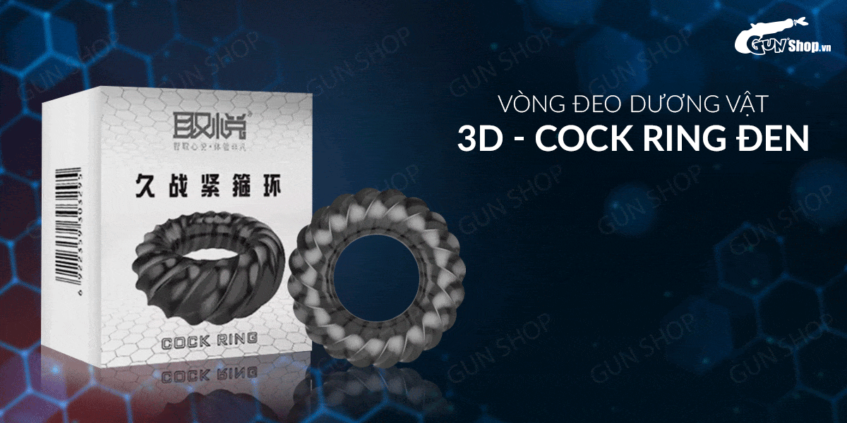 Vòng đeo dương vật kéo dài thời gian, trì hoãn xuất tinh 3D - Cock Ring Đen